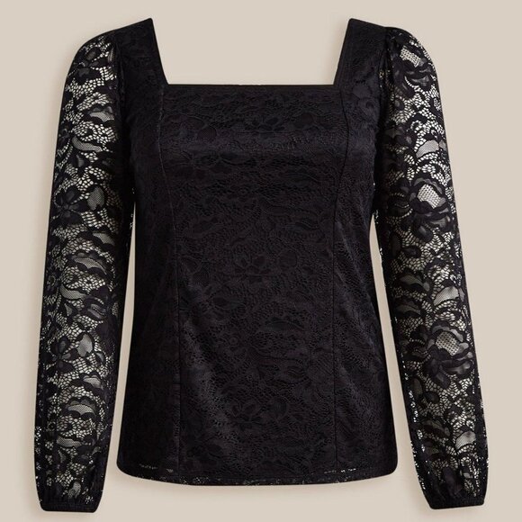 Torrid - Lace Square Neck Long Sleeve Top in Deep Black​​​​​ - Picture 13 of 13